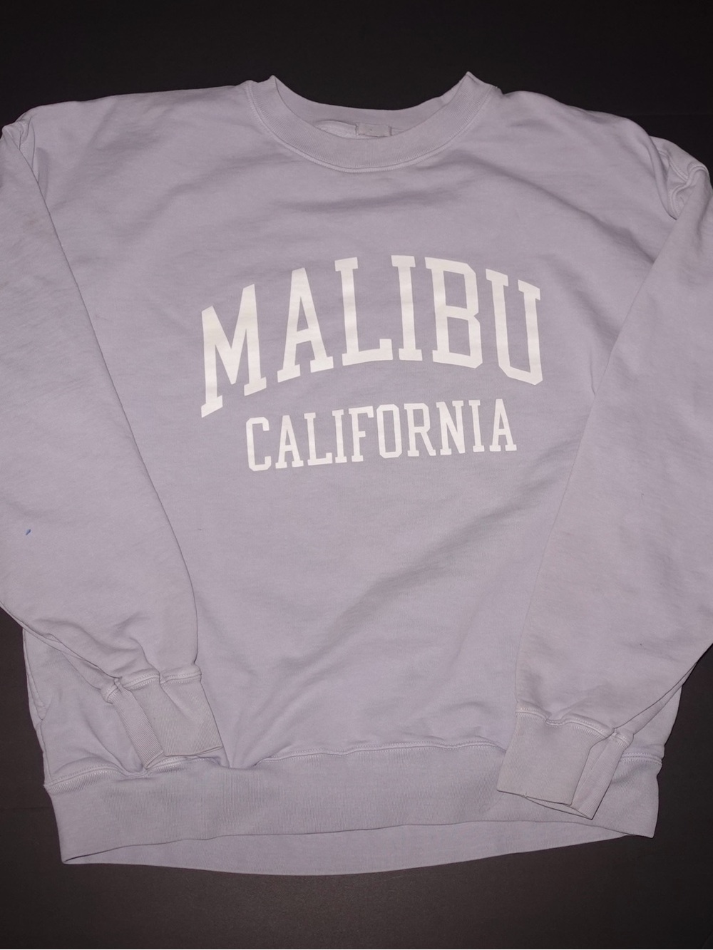 Brandy Melville Lavender Crewneck with White Malibu California Print